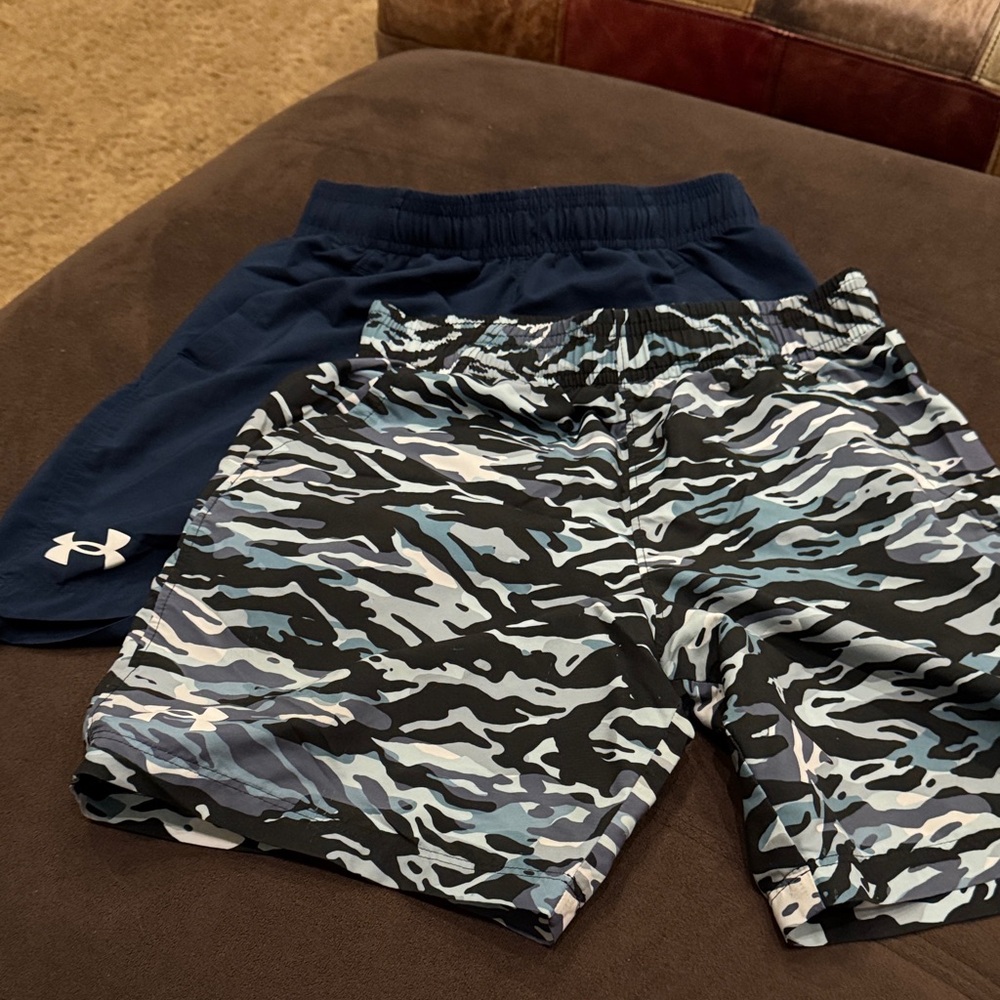 Under Armour navy Blue and black Camo Shorts - set of 2 - youth medium